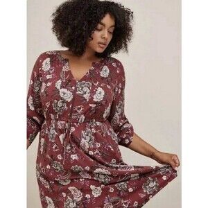 TORRID Skeleton Hands Bones Dress Mini Challis 3X Zip Front Floral Red Gray